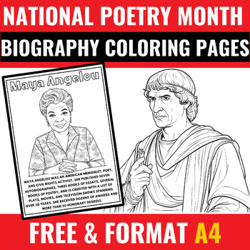 Preview of national poetry month Coloring Pages Posters | Poets Biography Worksheets | Soci