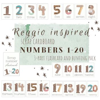 Preview of nature inspired NUMBERS 1-20 early learning FLASHCARDS and classroom bunting