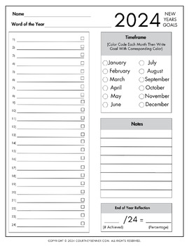 Preview of new year resolution worksheet printable