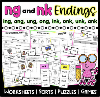 Preview of ng & nk Ending Sounds Worksheets Word Families ing, ong, ang, ink, ank, onk, ung