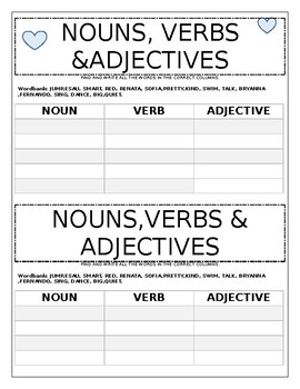 Preview of nouns, verbs and adjectives