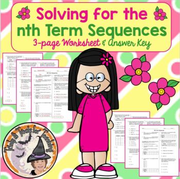 Preview of Solving for the nth Term Sequences Algebra Worksheet and Answer Key