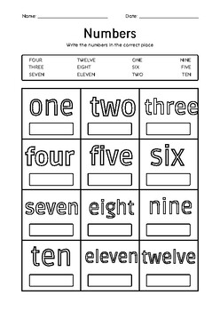 Preview of Number Vocabulary Worksheet Part 1