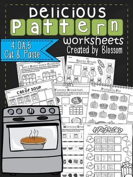 Preview of numbers and shapes pattern worksheets (yummy snack theme)