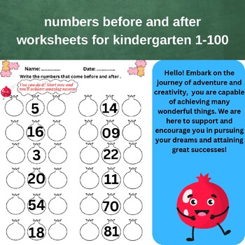 Preview of numbers before and after worksheets for kindergarten 1-100