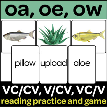 Preview of oa, oe, ow vowel teams (reading mini-lesson and game for two syllable words)