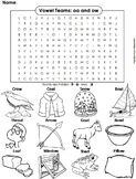 oa ow Vowel TeamWord Search/ Word List: Phonics Review Wor