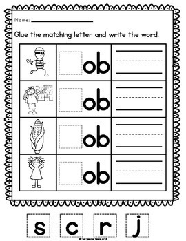 'ob' Word Family Word Work by The Teacher Gene | TpT