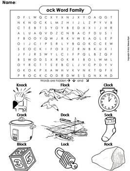 Ock Word Family Activity Word Search Coloring Sheet Phonics Worksheet