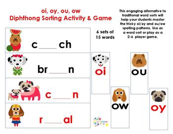 oioy ouow diphthong sorting activity and game by learning fun tpt