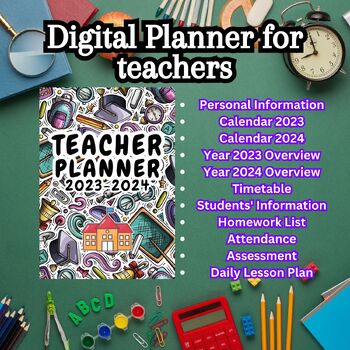 Preview of only Teacher digital Planner, for elementary teachers, for printing Multicolor