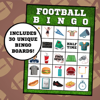 Preview of Football Bingo | 30 Cards | Super Bowl Bingo | Sports Bingo