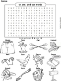or, ore and oar Words Activity Word Search: Phonics Digrap