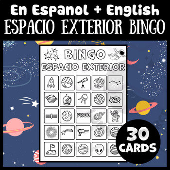 Preview of outer space Planet galaxy Solar System BINGO SPANISH Lotería Bilingual activity