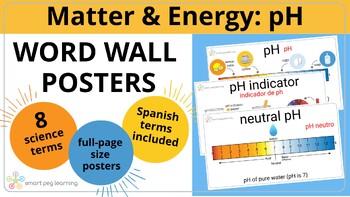 Preview of pH Vocabulary Word Wall Posters | English & Spanish