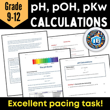 Preview of pH, pOH, pKw Calculations: Acids & Bases Worksheet with Solutions