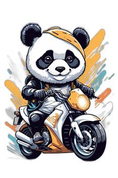 Preview of panda riding on sports bikes with cute kawaii face, vector illustration, 4k