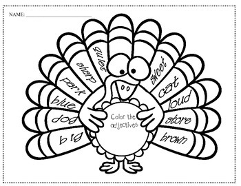 parts of speech ( Thanksgiving themed) verbs, nouns, and adjectives