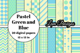 pastel green and blue digital papers