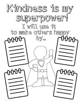Preview of pdf Coloring WORKSHEET Kindness Caring for "Kindness Is My Superpower" SEL Lessn