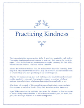 Preview of pdf WORKSHEET Kindness & Caring for SEL Lesson PBIS Bullying Prevention Handout