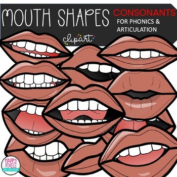 Preview of phonics mouth position - mouth articulation clipart - CONSONANTS
