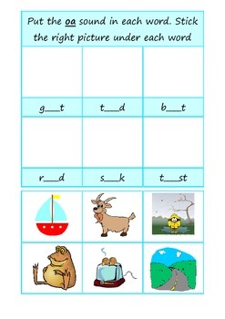 phonics oa long o cut and stick worksheet by sarahfreck tpt