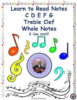 Preview of piano - Learn to read notes - C D E F G - 2 staff line - whole notes