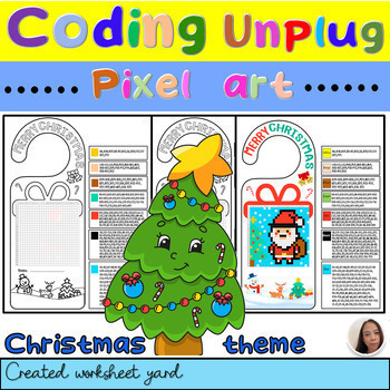 Preview of Free Pixel Art Christmas | Coding Unplugged Christmas | Color by code Christmas