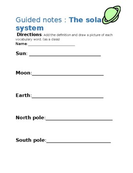 Preview of planets worksheet : Guided notes