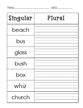 Plural Nouns With Es Activities Ch S X Z Ss And Sh Tpt