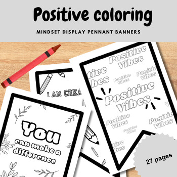Preview of positive affirmation mindset coloring classroom display pennant activity