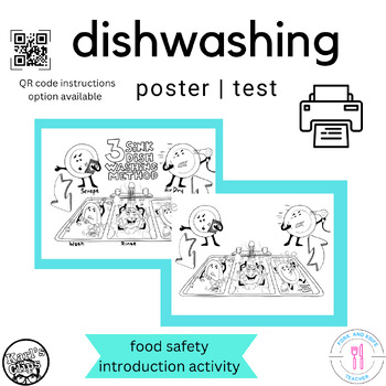 Preview of Dishwashing Food Safety Worksheet Poster Or Test With QR Code For FCS