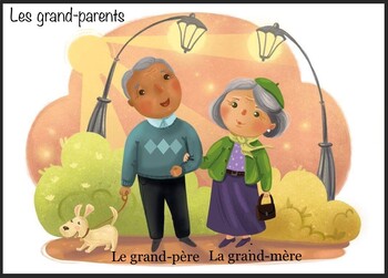 Preview of poster / postcard of grandparents with French vocabulary