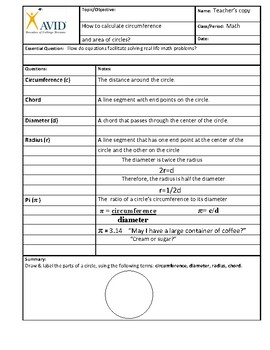 Preview of Cornell notes: Circle Vocabulary & formulas