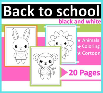 Preview of pre-school Coloring Book Printable Pages:  Animals black & white  fpr kids