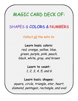 Preview of primary pre-k k numbers shapes colors card game SET A - 108 cards