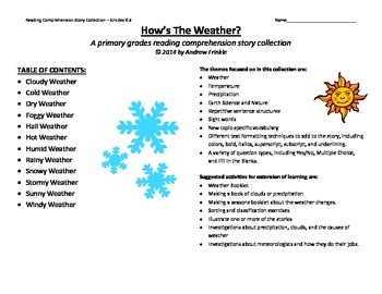 Preview of primary grades K-2 reading comprehension story pack - how is the weather