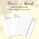 printable Attendance Record, weekly & monthly &  yearly, A
