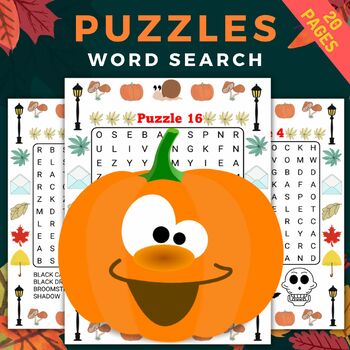 Preview of printable Autumn spooky word search Puzzles With Solutions - October Activities