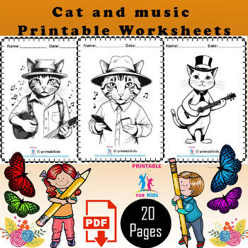 Preview of printable Cat and music coloring page