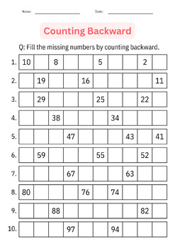 printable Counting Backward 1 to 500 Number Math worksheet for grade 1 ...