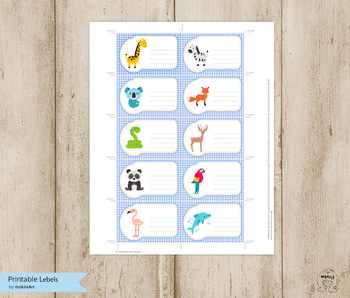 Preview of printable Labels Back to School- animals labels