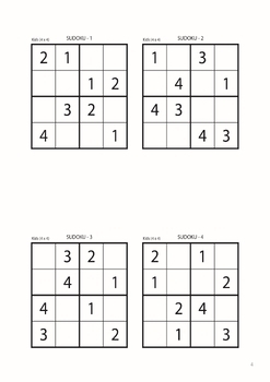 printable Mini 4x4 sudoku puzzles game kids solutions (free)