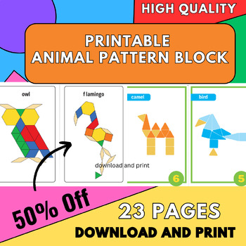 Preview of printable animal pattern block ,2D shape sorting cut and paste,tangrams puzzles