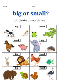 printable big and small worksheets for kindergarten by TeachingRoom