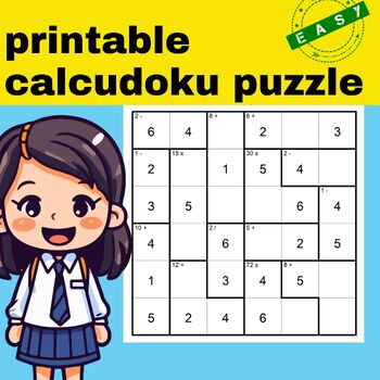 Preview of printable calcudoku puzzle , logic puzzle, addition, subtraction, multiplication