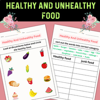 printable healthy and unhealthy food worksheet for grade 1, 2, 3