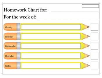 Preview of printable pencil homework Weekly chart