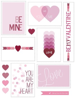 Preview of printable sheet of lovely, modern valentinesFull description